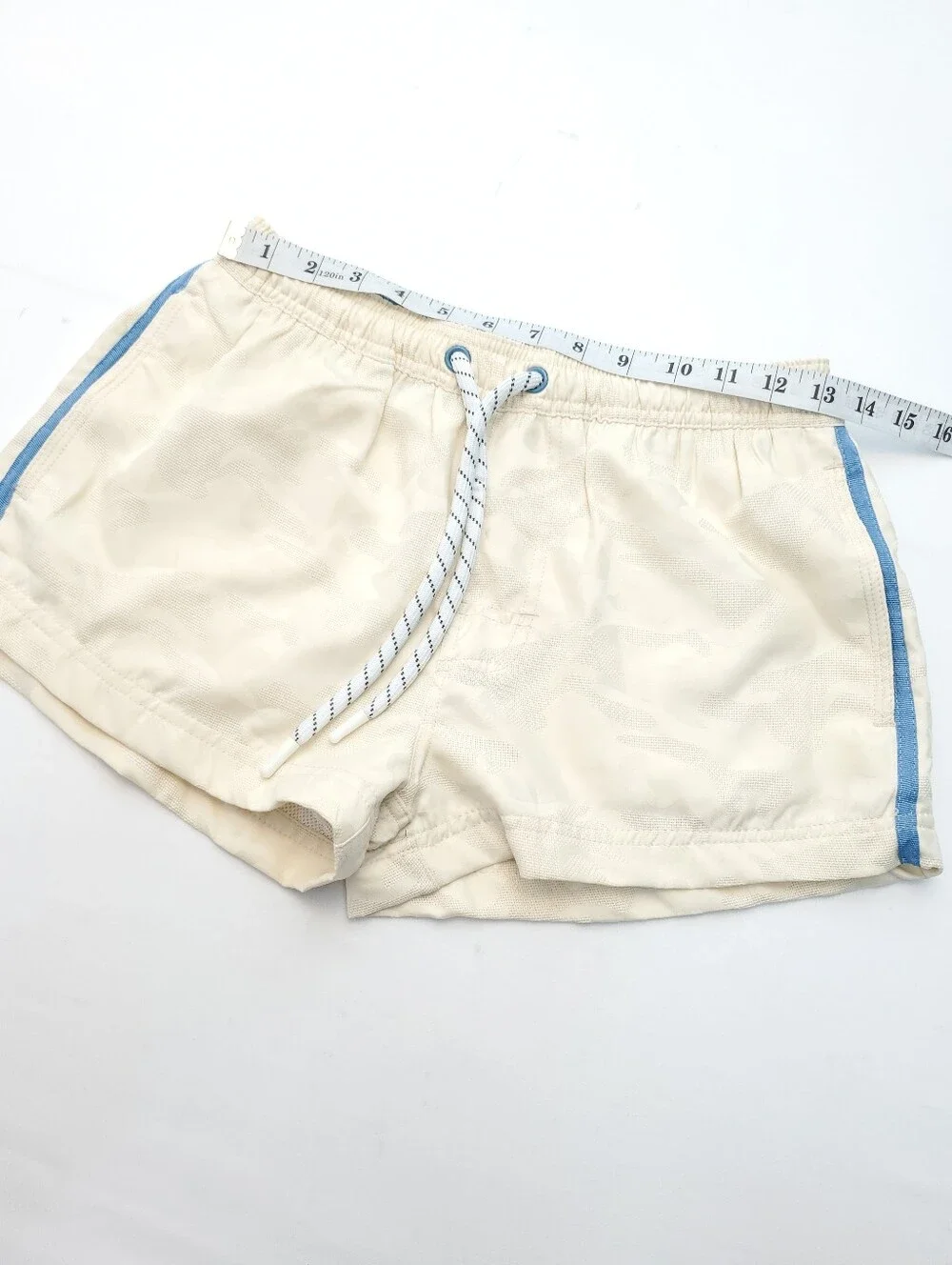 ​AussieBum Men's Swim Trunks Cream Blue Side Stripe Mesh Lined Board Short Sz S